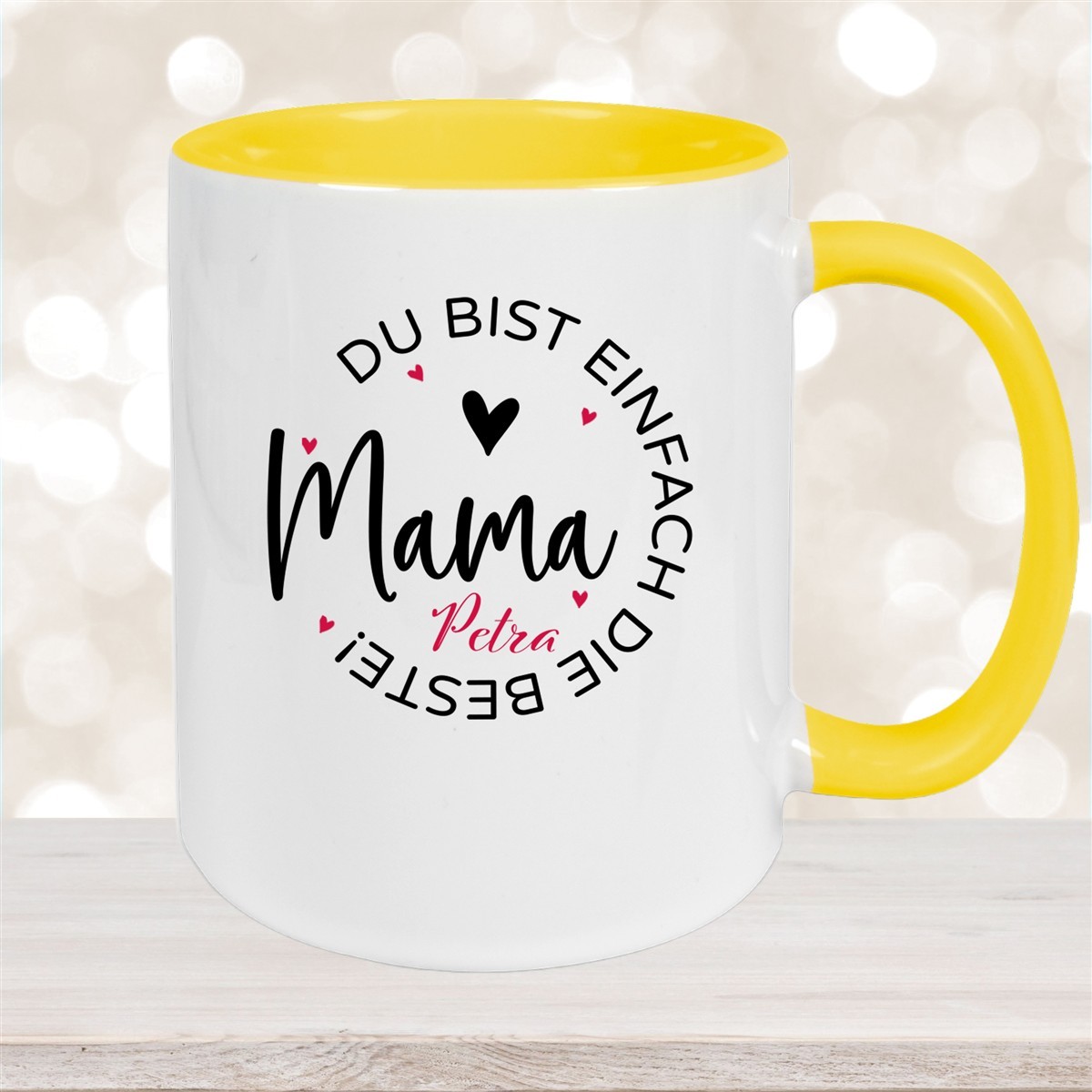 Tasse Muttertag #13 Wunschnamen Keramik Personalisiert Gelb
