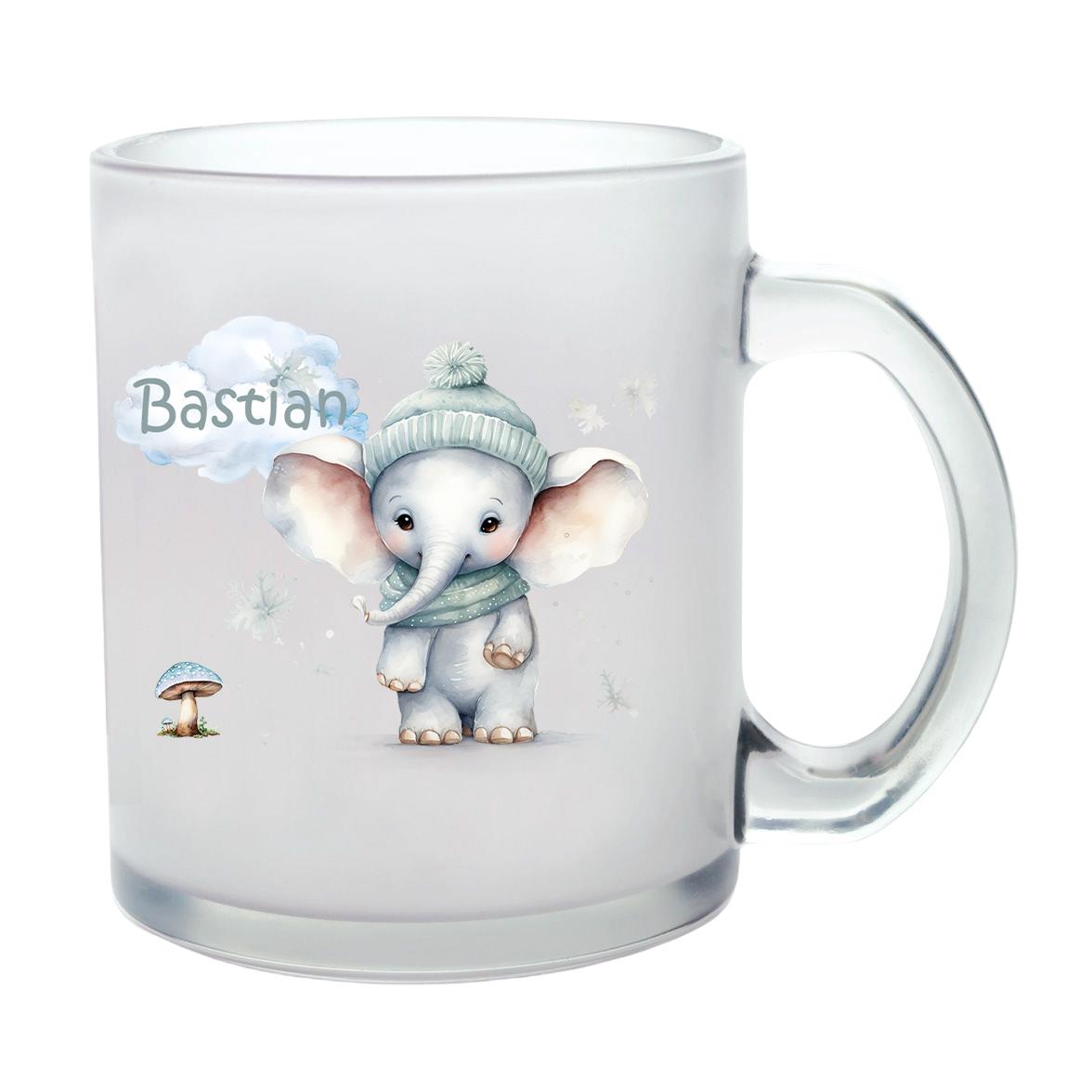 Milchglastasse Wunschname Weihnachten Elefant 2 Glas Kinderbecher SONDEREDITION