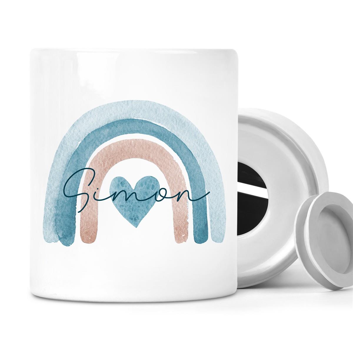 Spardose mit Wunschname Regenbogen 6 personalisiert