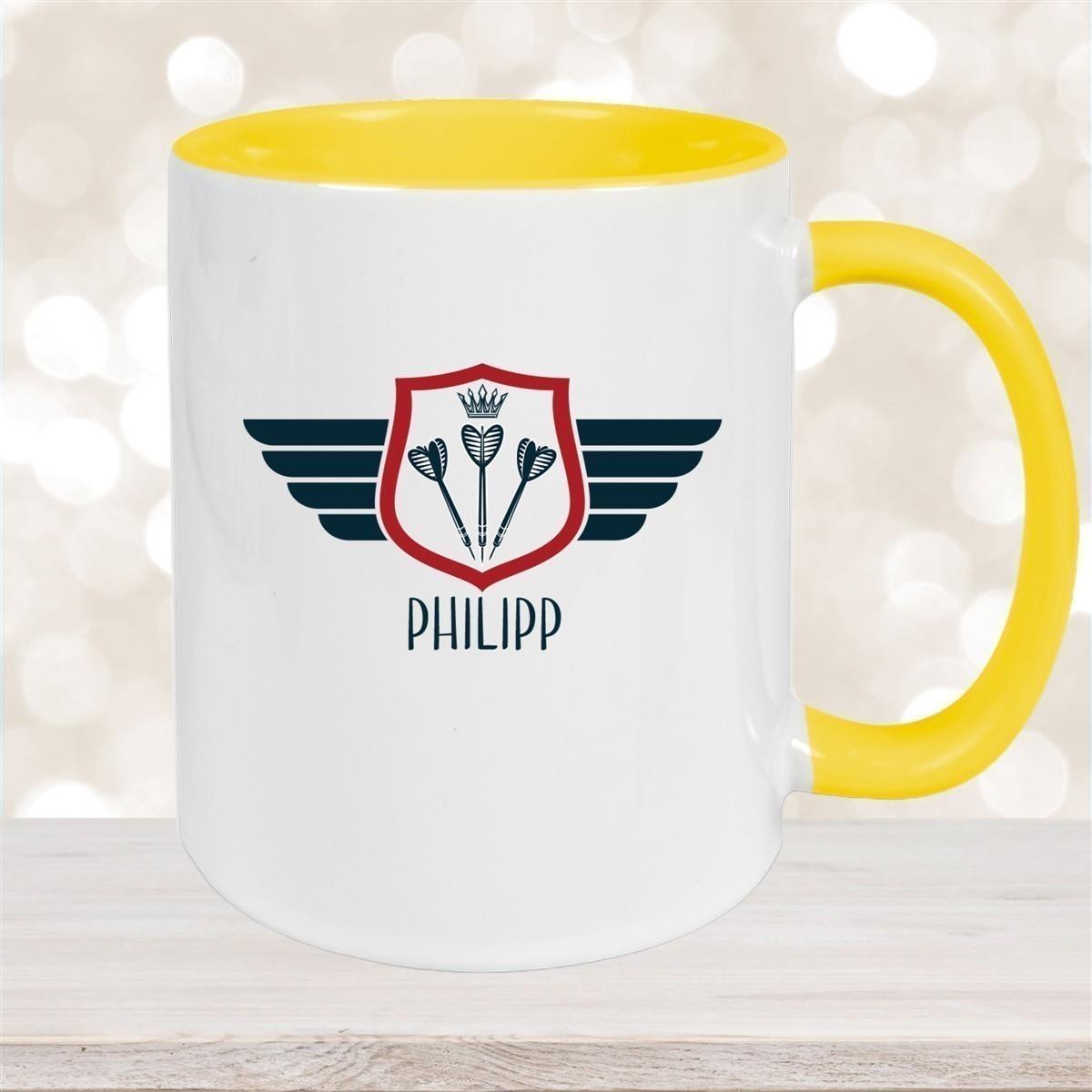 Tasse Dart 2 Wunschname Keramik Kinderbecher personalisiert versch. Farben