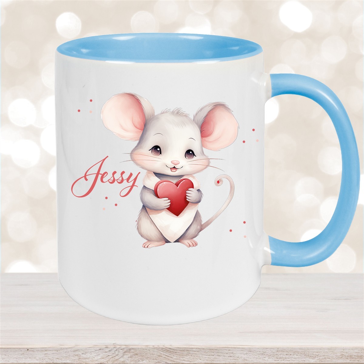 Tasse Liebe - Maus Valentinstag Wunschnamen Keramik personalisiert Hellblau