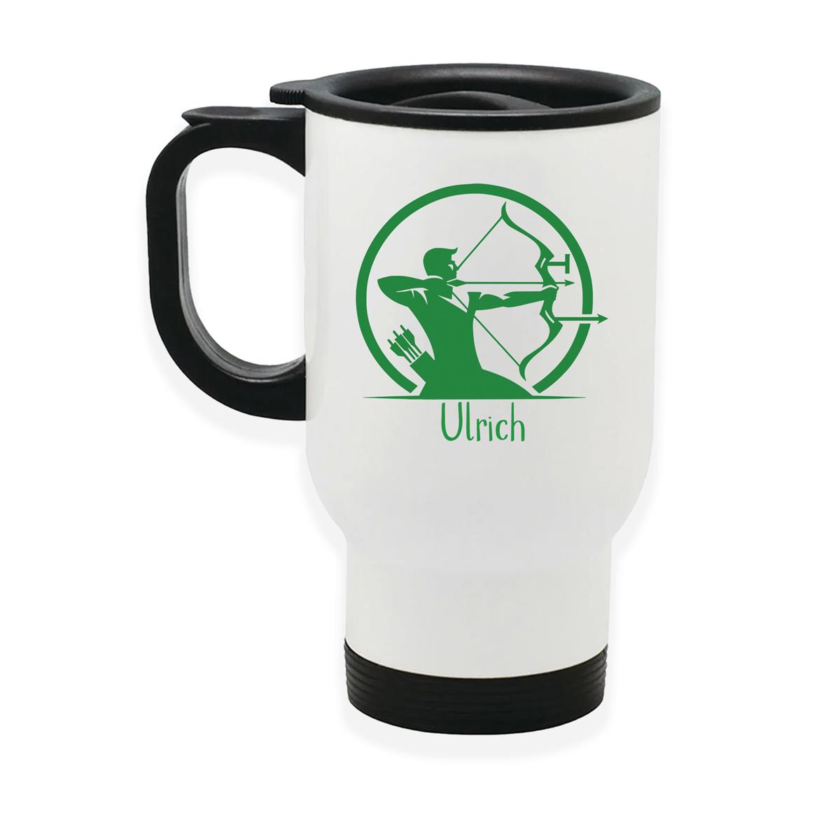 Edelstahl-Thermobecher mit Deckel Bogenschütze 1 weiß