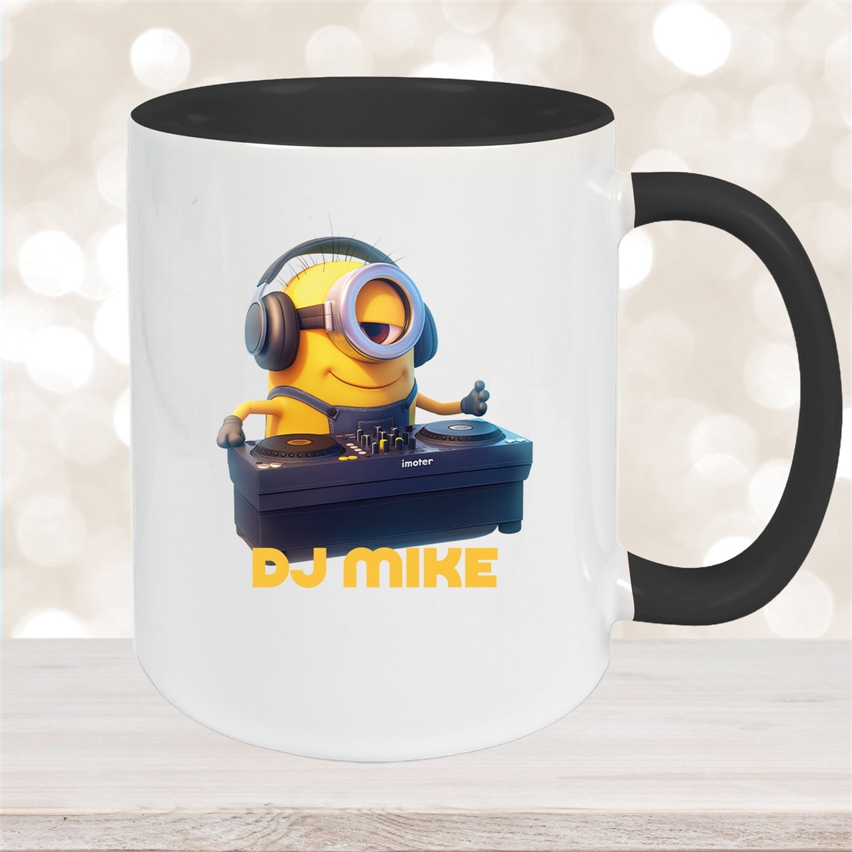 Tasse Minions Kinder Minion #9 DJ Wunschname Keramik Kinderbecher personalisiert versch. Farben Schwarz