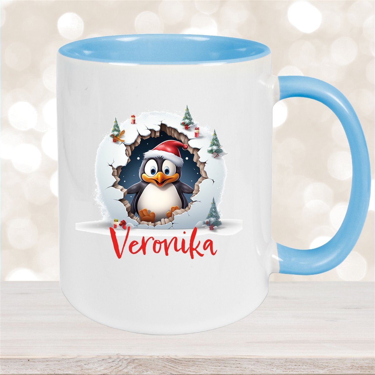 Tasse Wunschname Christmas Pinguin #2 Keramik Kinderbecher versch. Farben