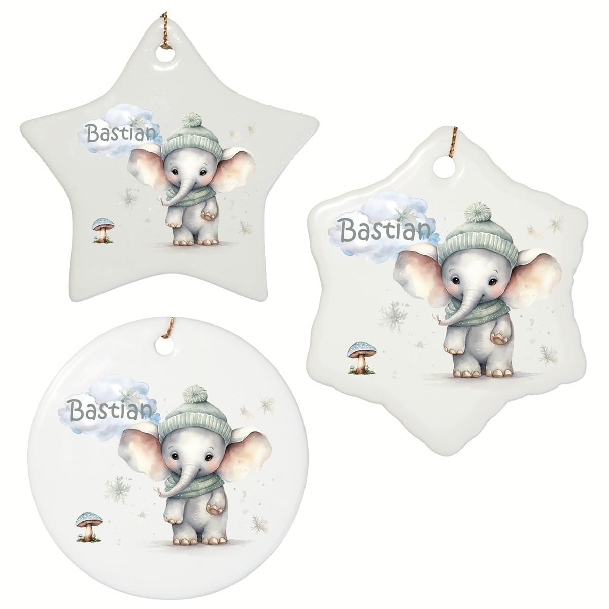 Weihnachtsanhänger personalisiert Elefant 1 Name Motiv Anhänger Keramik, Weihnachtsschmuck, Weihnachtskugel, Christbaumschmuck versch. Formen