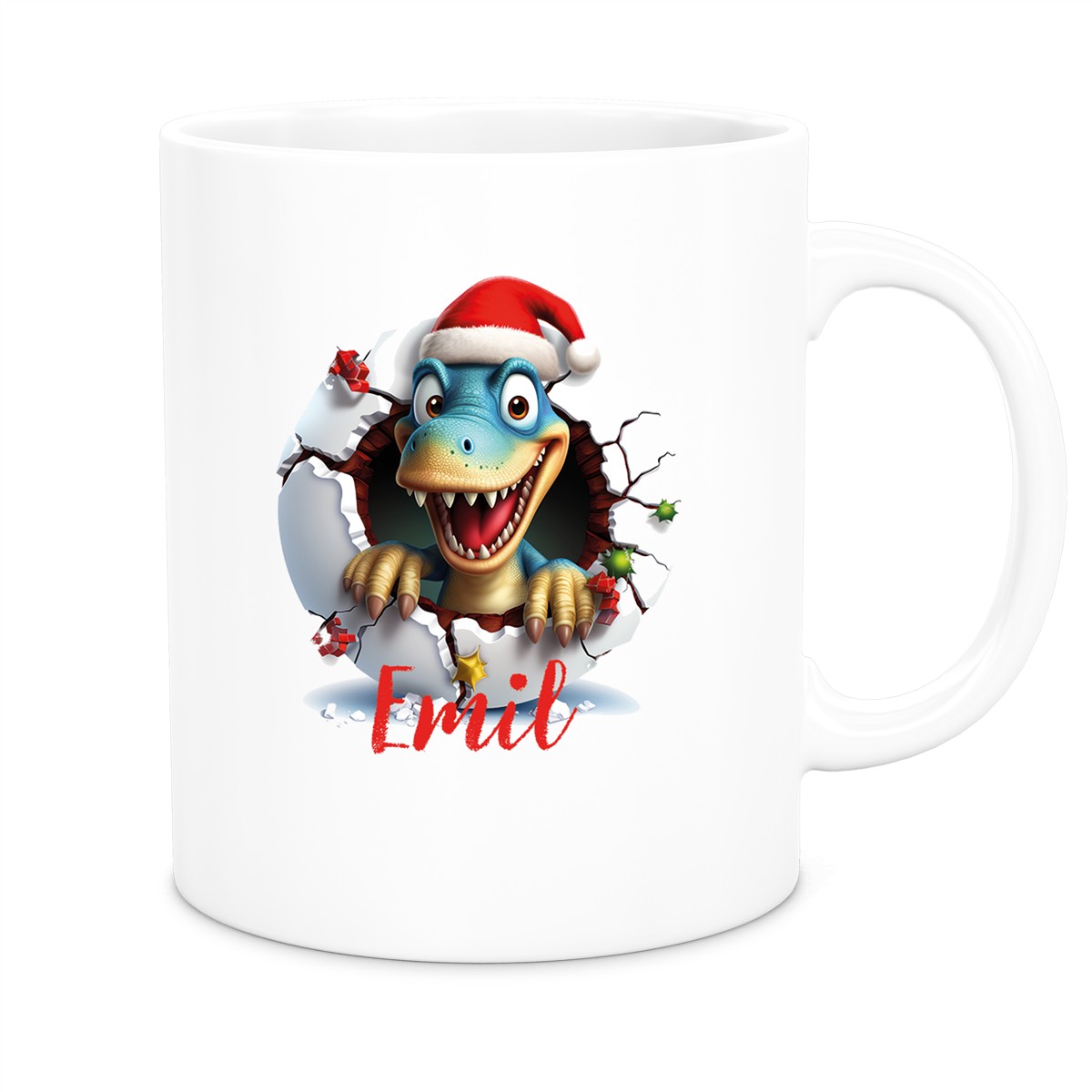 Tasse Wunschname Christmas Dino #2 Keramik Kinderbecher Weiß