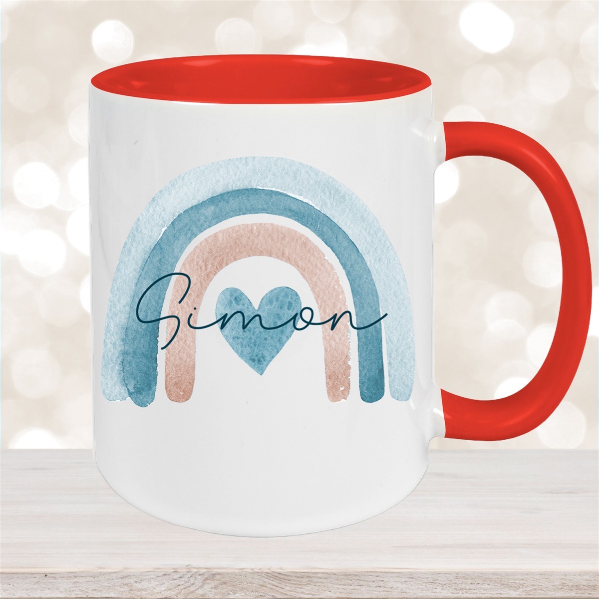 Tasse Wunschname Regenbogen #6 Keramik Kinderbecher Rot
