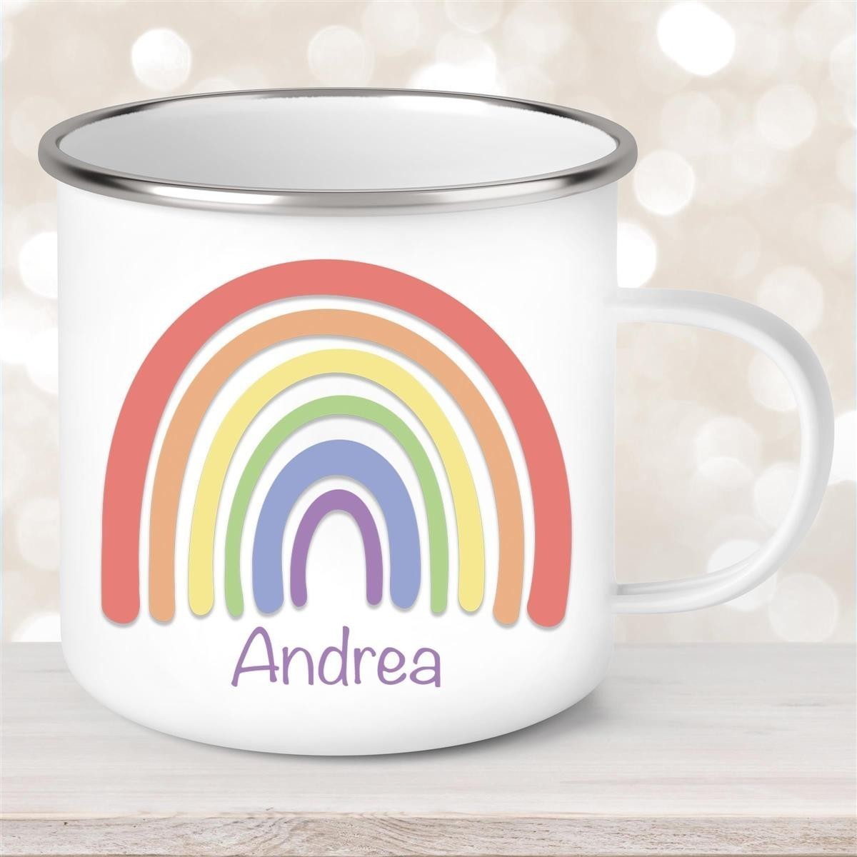 Tasse Wunschname Regenbogen #1 Emaille Kinderbecher Tasse Wunschname Regenbogen #1 Emaille Kinderbecher