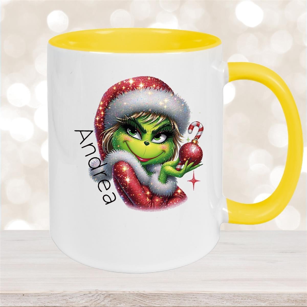 Tasse Wunschname Weihnachten Lady-Grinch #3 Keramik Kinderbecher versch. Farben