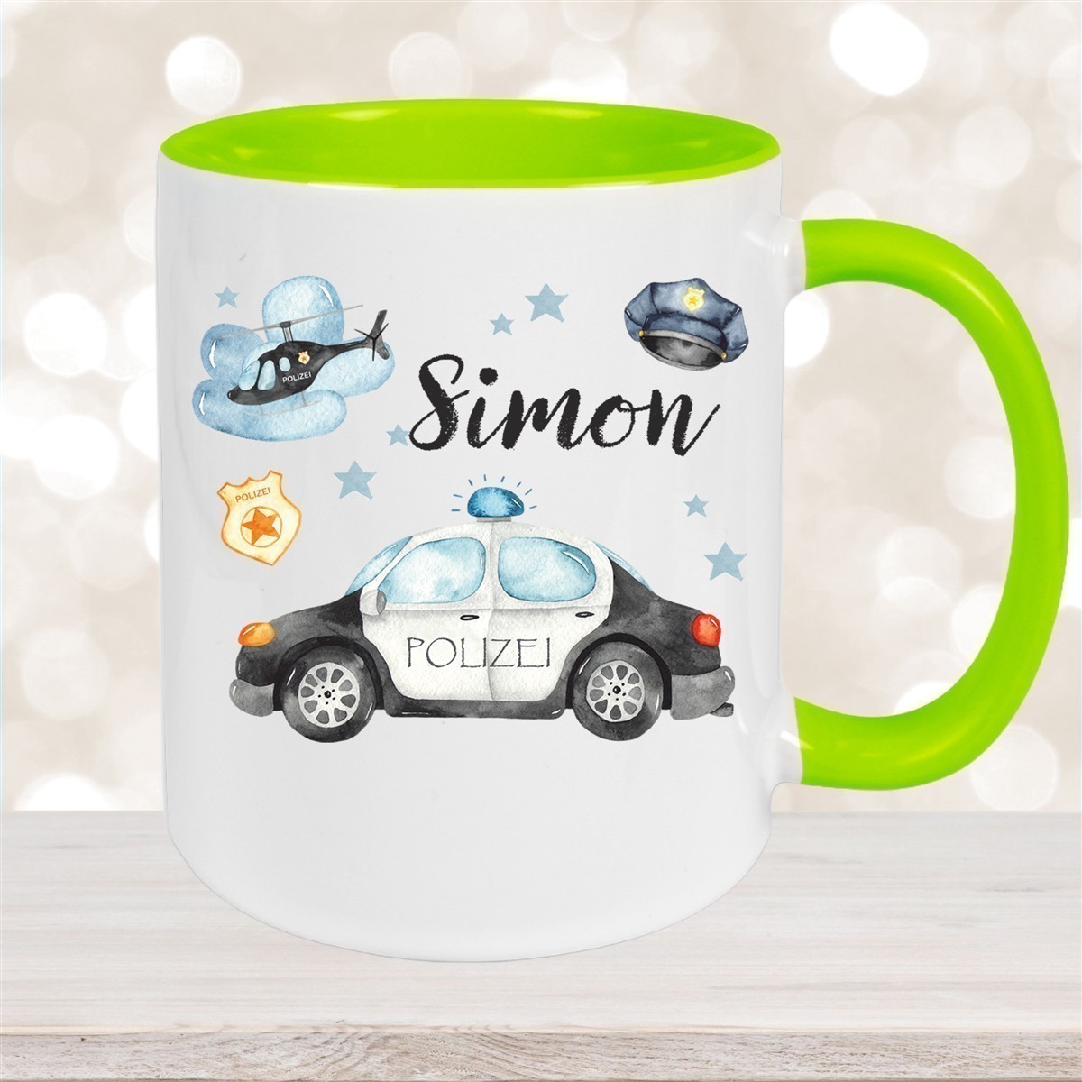 Tasse Polizei #3 Wunschname Keramik Kinderbecher personalisiert versch. Farben