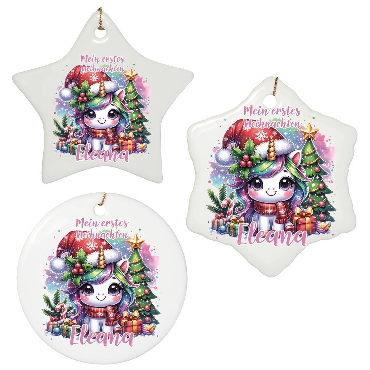 Weihnachtsanhänger personalisiert Einhorn mein erstes Weihnachten 2 Name Motiv Anhänger Keramik, Weihnachtsschmuck, Weihnachtskugel, Christbaumschmuck versch. Formen