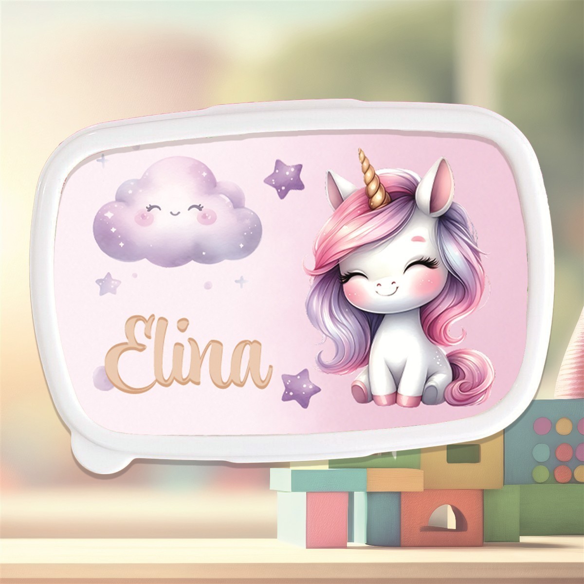 Brotdose mit Namen Einhorn #01 – Personalisierte Lunchbox für Schule & Kindergarten Pink