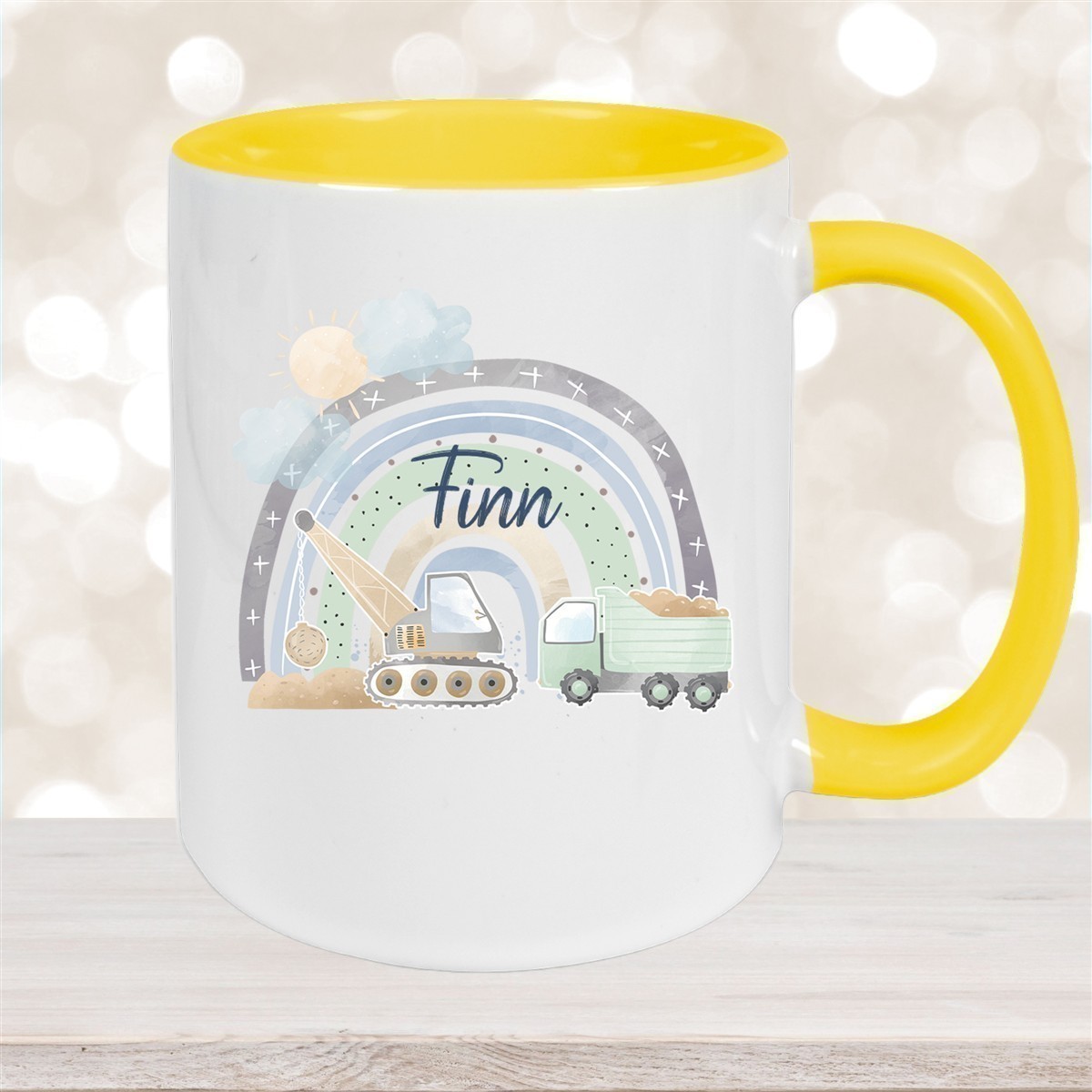 Tasse Wunschname Baustelle Regenbogen #1 Keramik Kinderbecher versch. Farben