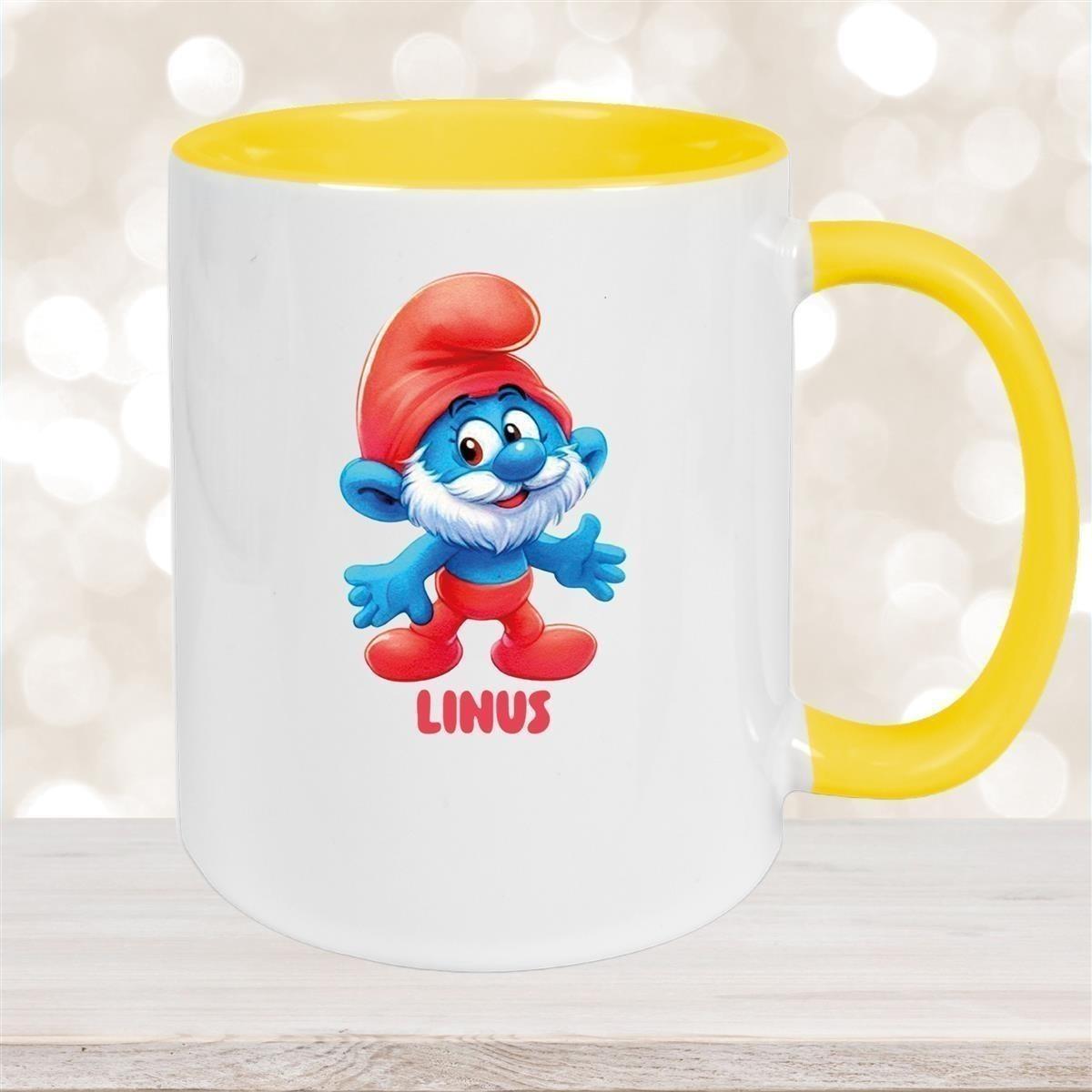 Tasse Kinder Schlumpf 4 Papa Schlumpf Wunschname Keramik Kinderbecher personalisiert versch. Farben