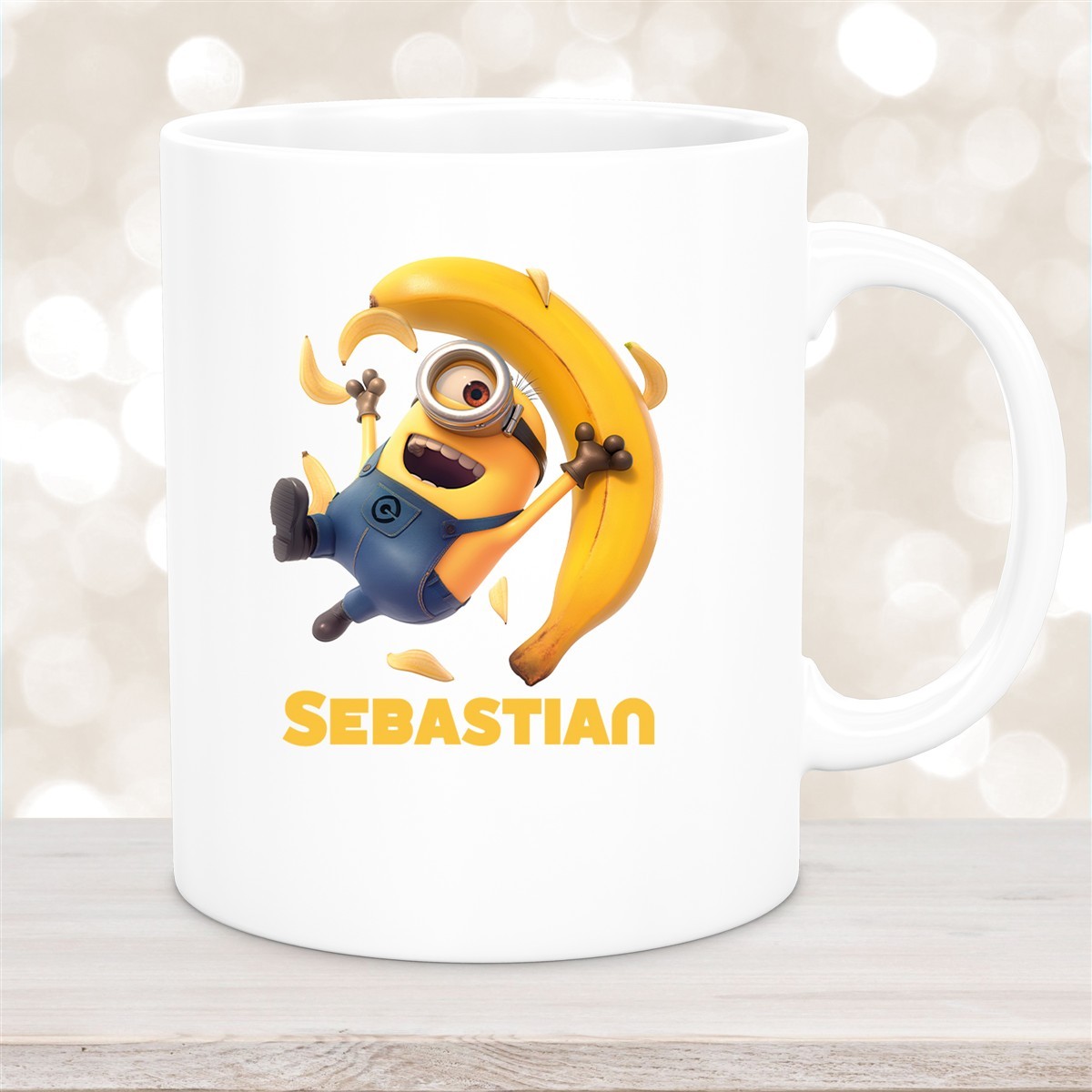 Tasse Minions Kinder Minion #2 Banana Wunschname Keramik Kinderbecher personalisiert versch. Farben Weiß