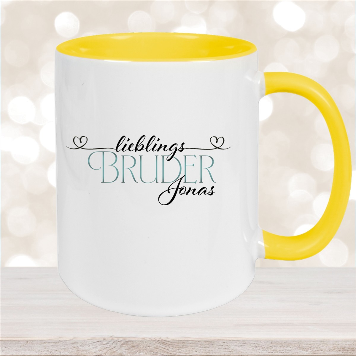 Tasse Wunschname Lieblings-Bruder #1 personalisiert Keramik Becher Gelb