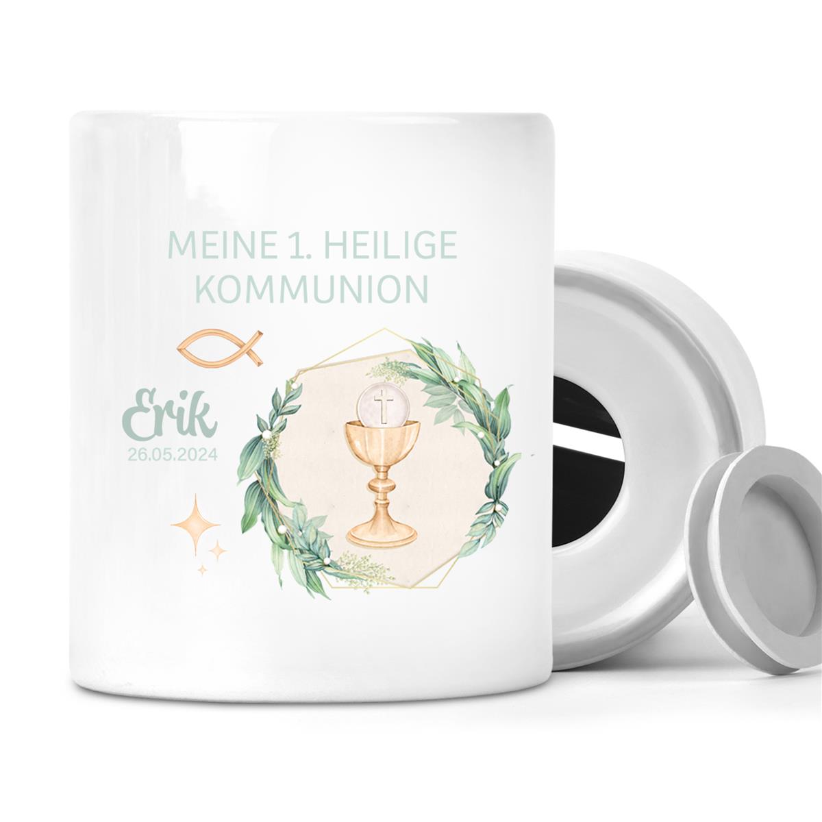 Spardose zur Kommunion mit Wunschname Kelch 1 Personalisiert