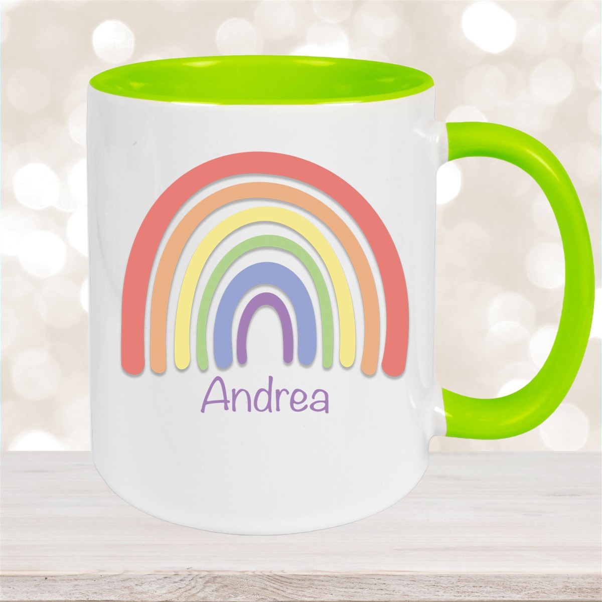 Tasse Wunschname Regenbogen #1 Keramik Kinderbecher Grün