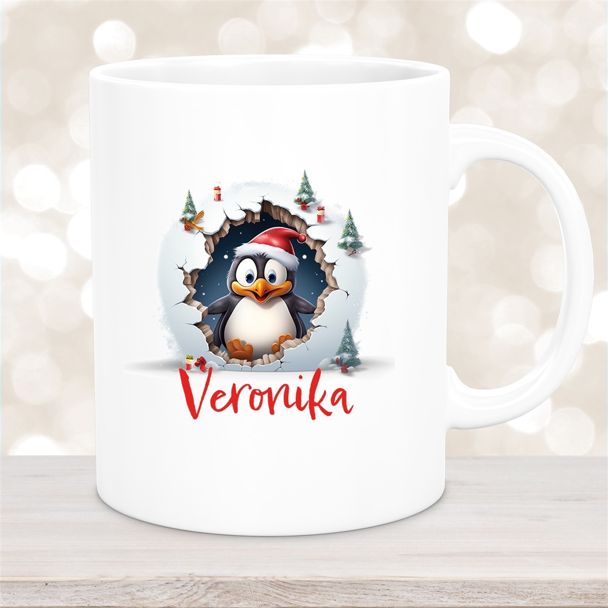 Tasse Wunschname Christmas Pinguin #2 Keramik Kinderbecher versch. Farben