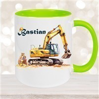 Tasse Wunschname Baustelle Bagger Keramik Kinderbecher versch. Farben