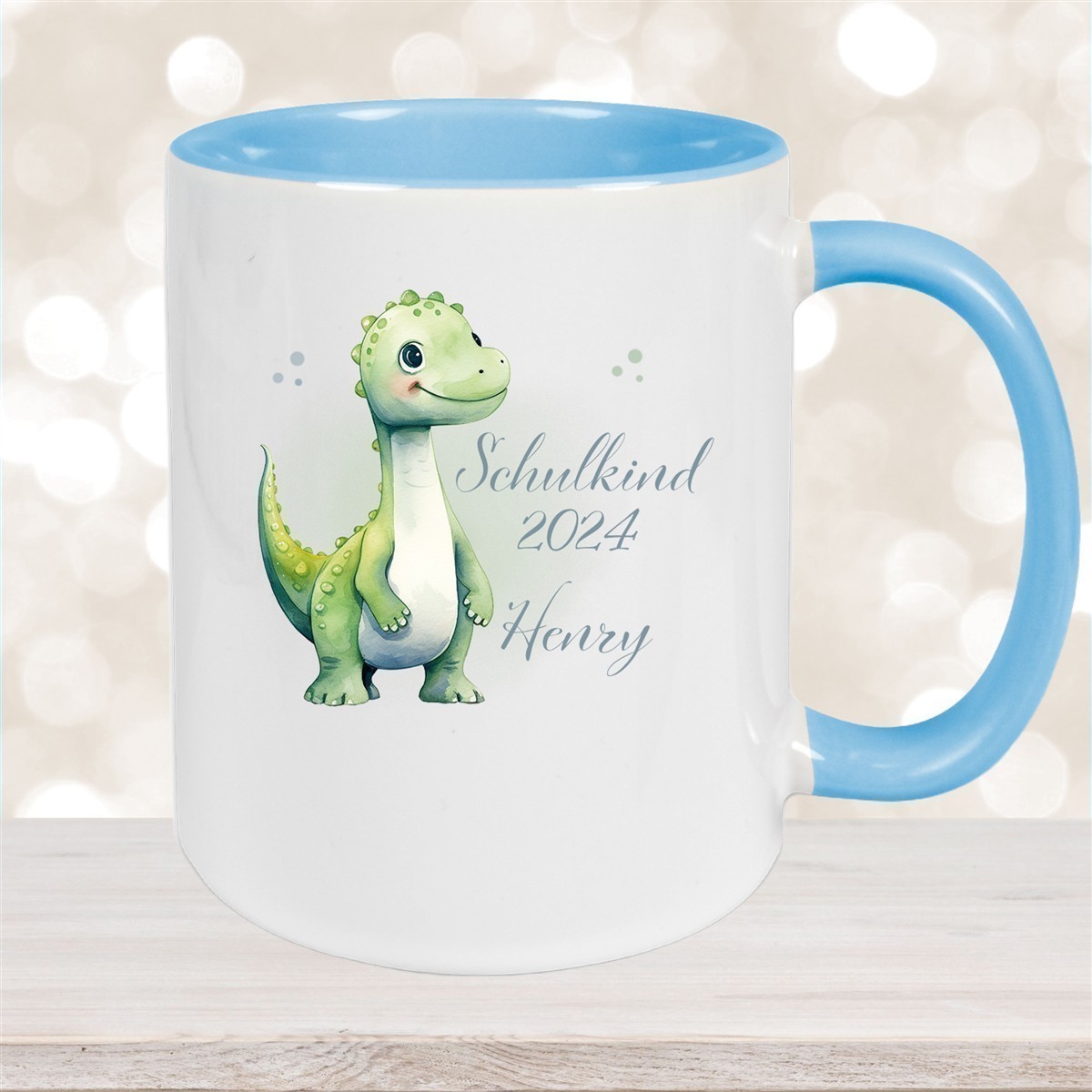 Tasse Schulkind #4 Wunschname Dino#1 Keramik Kinderbecher Personalisiert versch. Farben