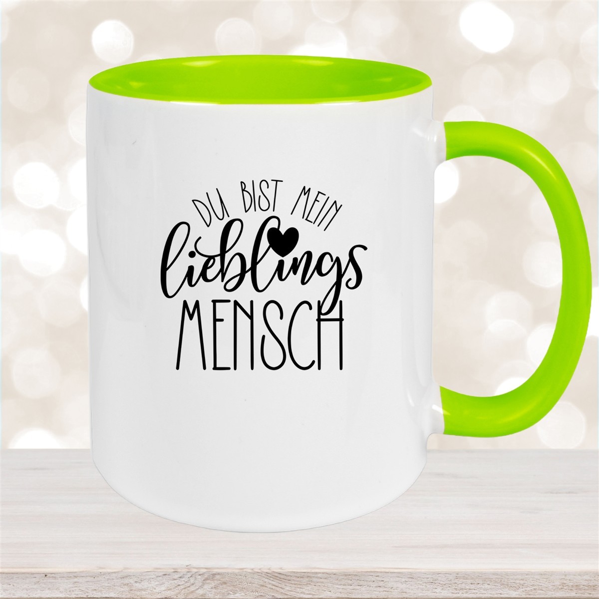 Tasse Spruch "Lieblingsmensch" Valentinstag #19 Keramik versch. Farben Grün