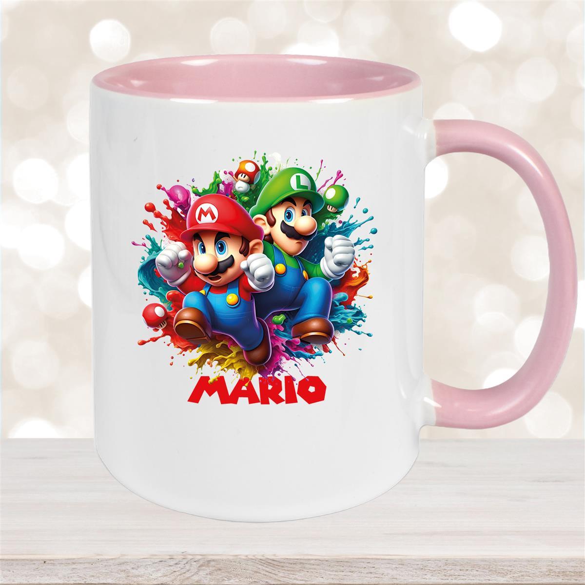 Tasse Wunschname Super-Mario #3 Keramik Kinderbecher personalisiert Altrosa