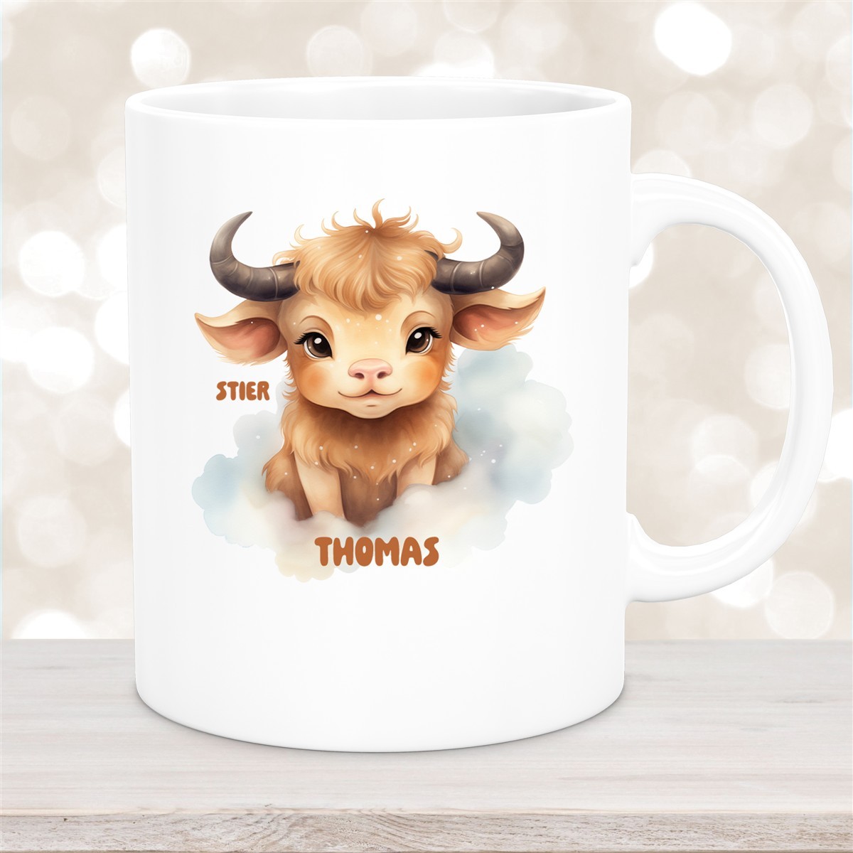 Tasse Sternzeichen Kinder Stier #1 Wunschname Keramik Kinderbecher personalisiert Weiß
