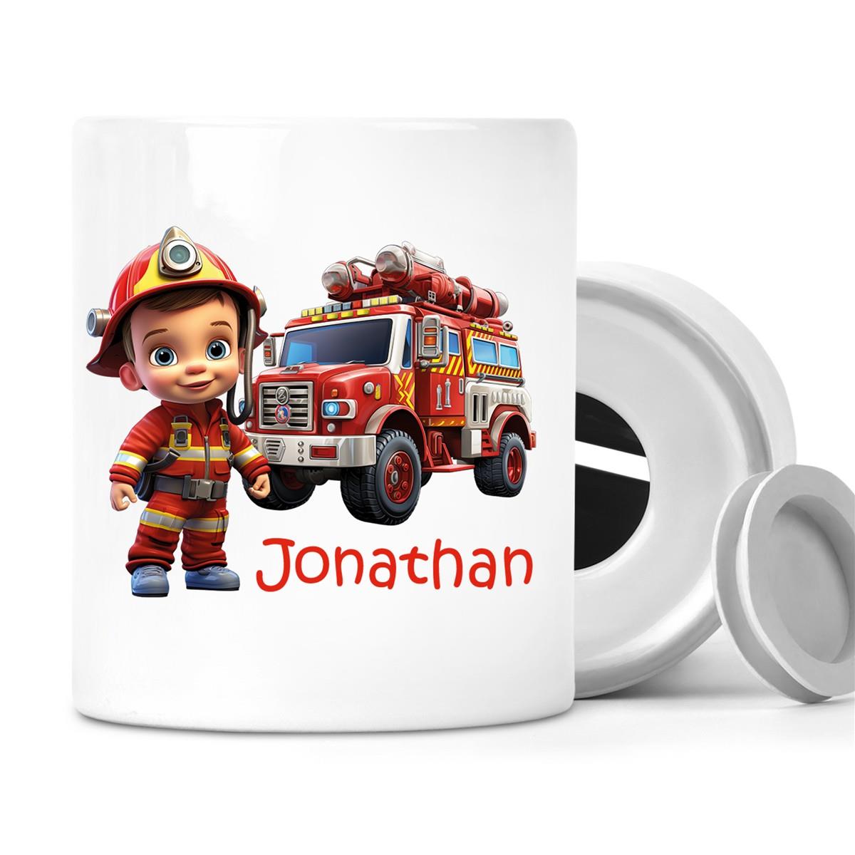 Spardose mit  Wunschname Feuerwehr 3 personalisiert