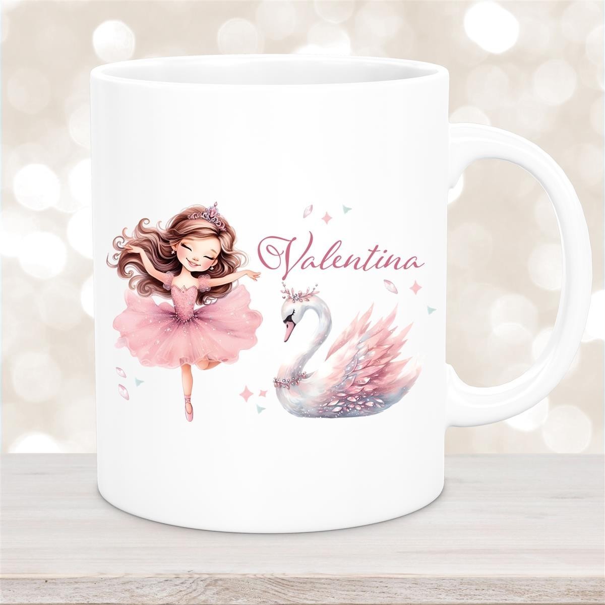 Tasse Ballerina #2 Wunschname Keramik Kinderbecher personalisiert Weiß