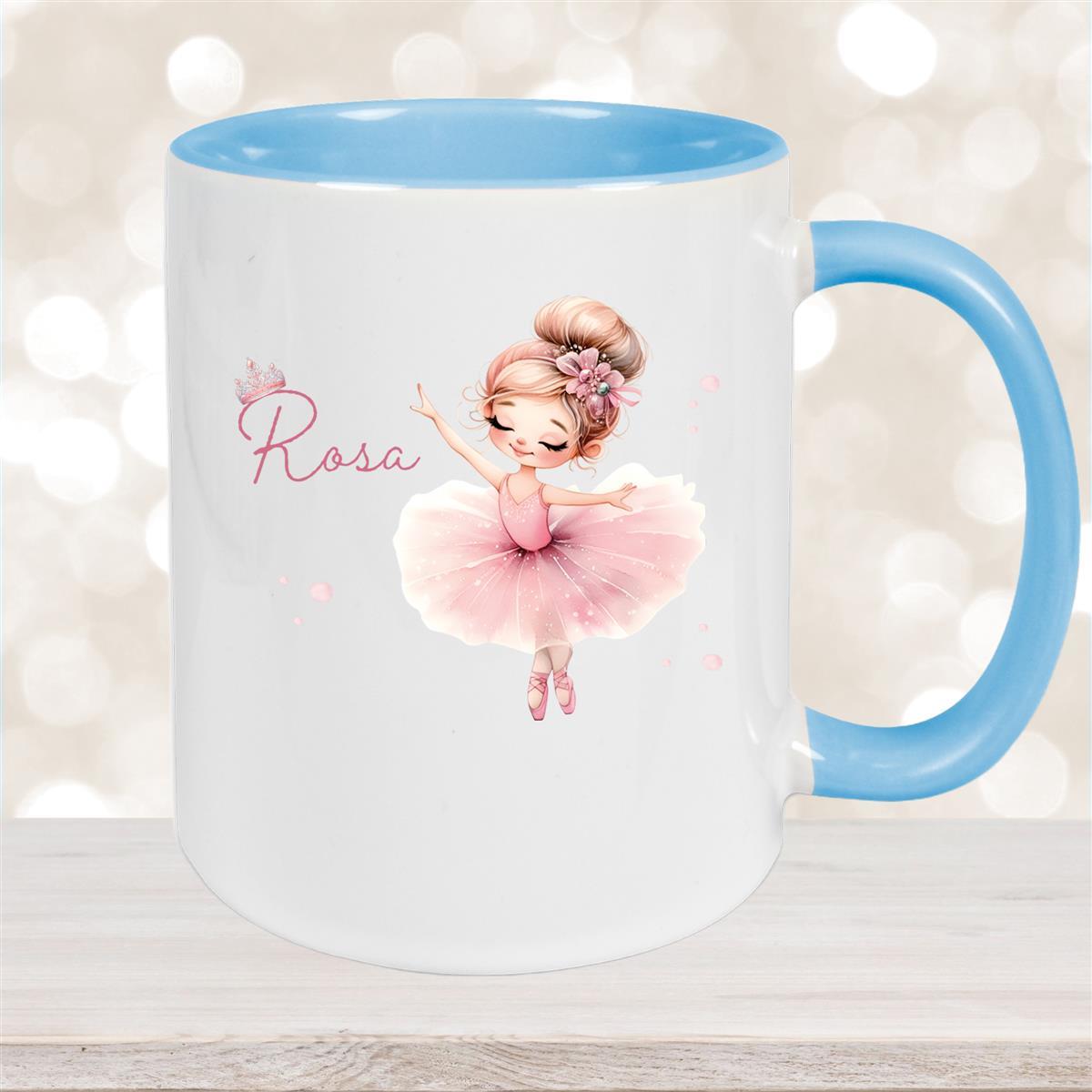 Tasse Ballerina #3 Wunschname Keramik Kinderbecher personalisiert Hellblau
