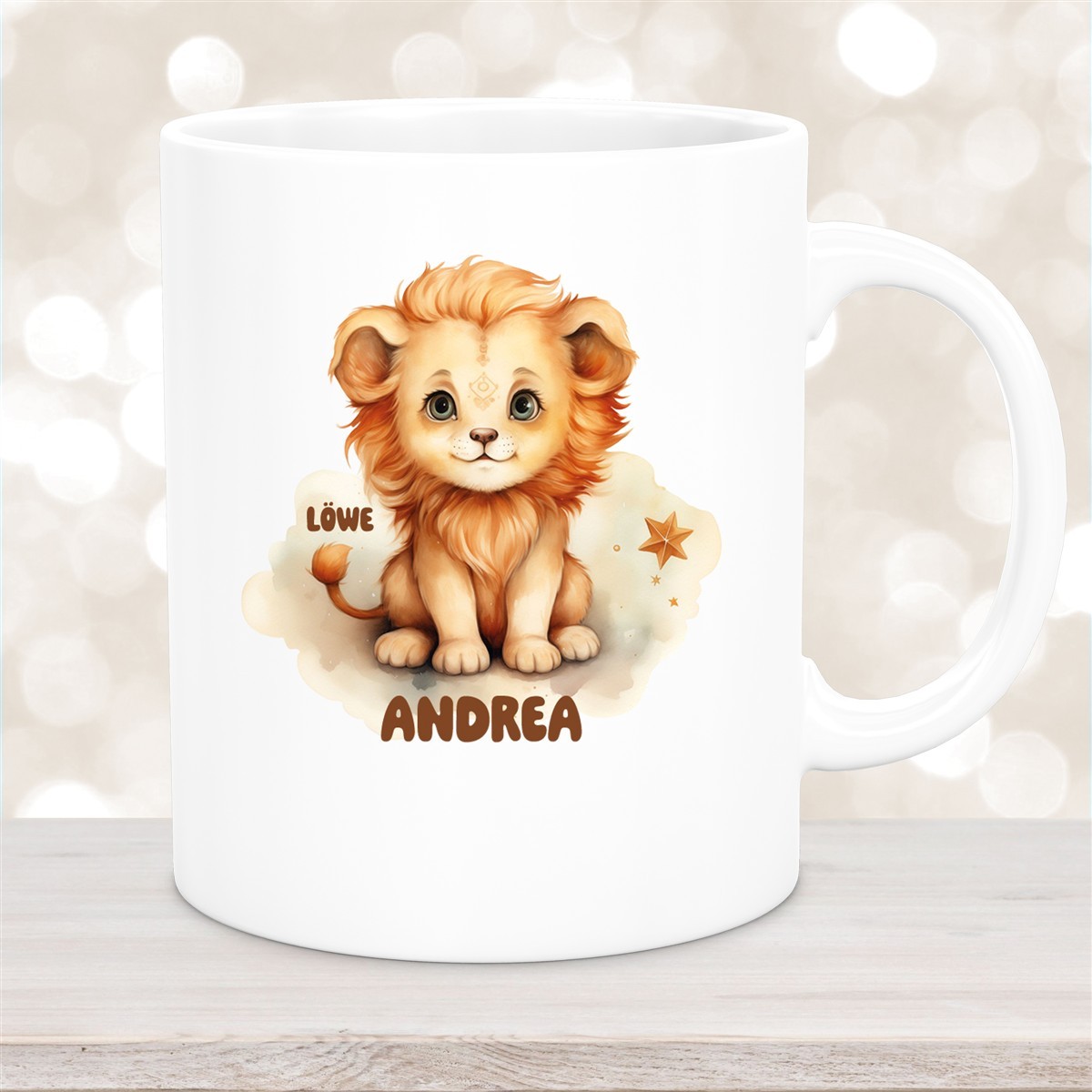 Tasse Sternzeichen Kinder Löwe #1 Wunschname Keramik Kinderbecher personalisiert Weiß