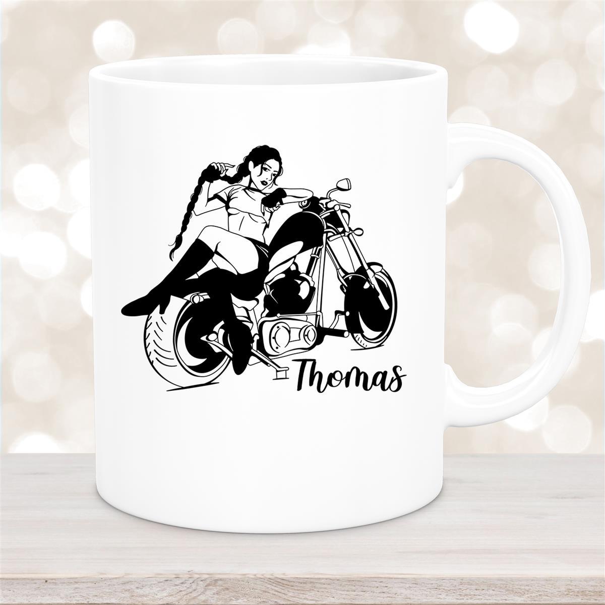 Tasse Bike #01, Biker Girl, Motorrad Keramik personalisiert Weiß