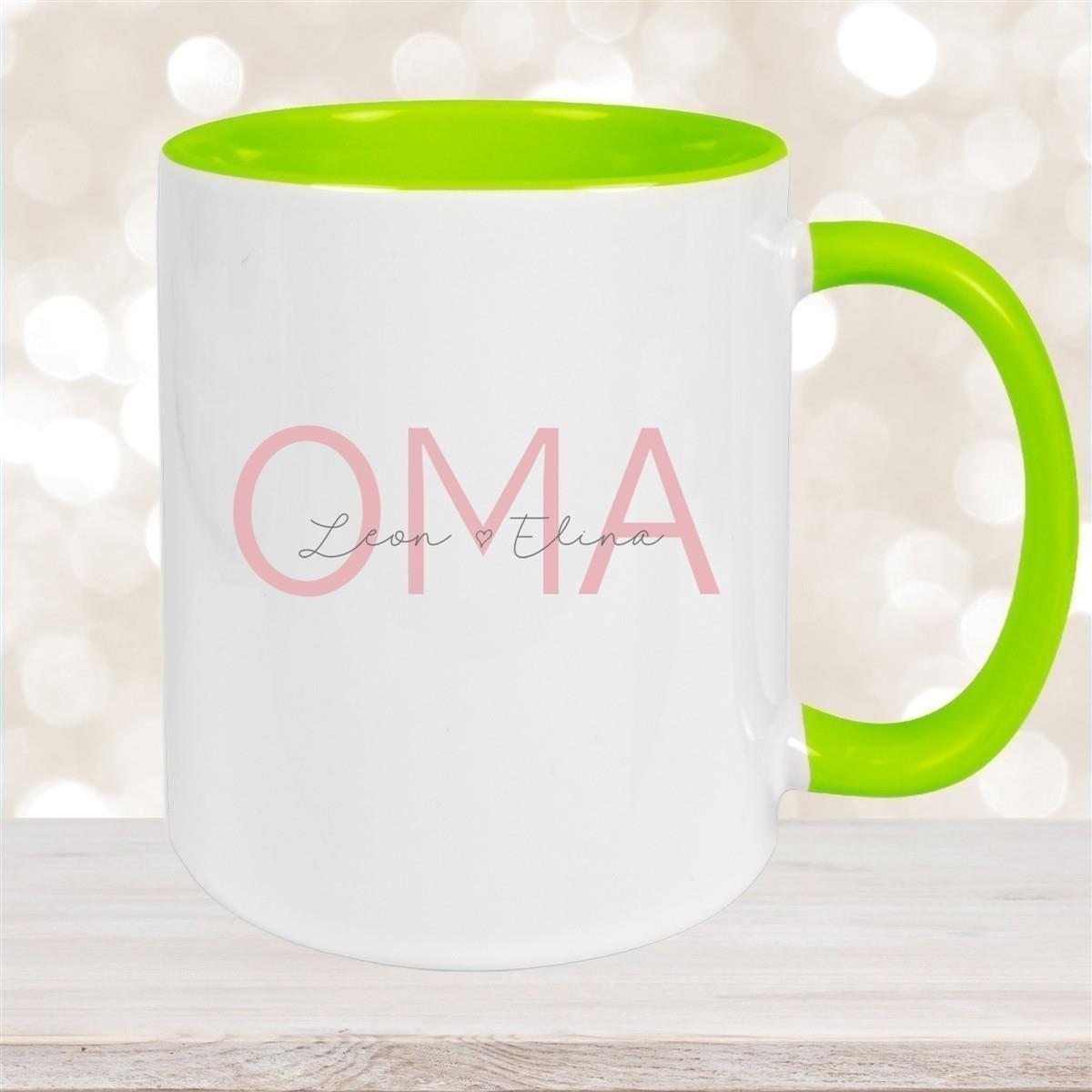 Tasse, Oma, Muttertag, Geburtstag 1 Wunschnamen Keramik Personalisiert versch. Farben