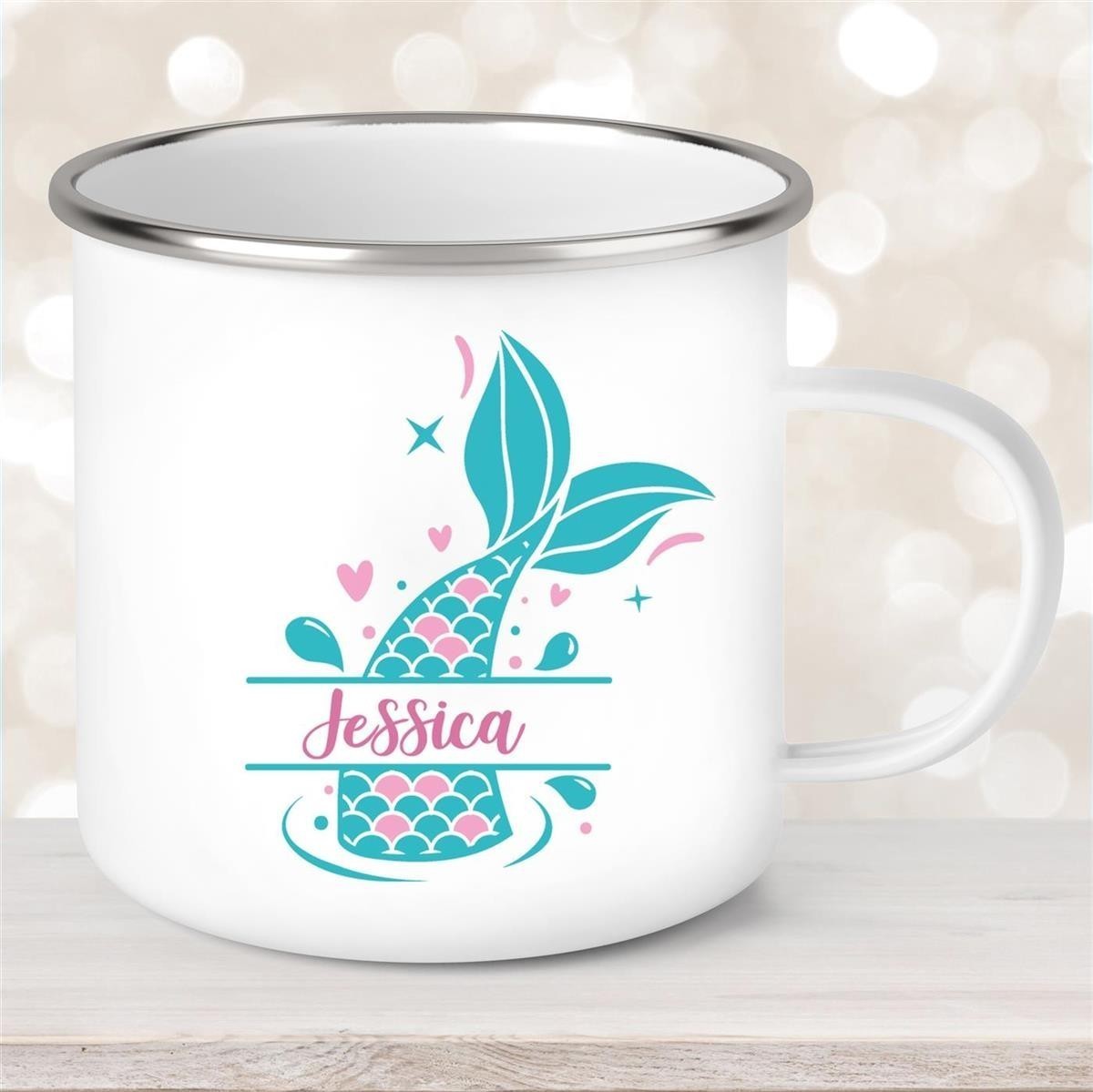 Tasse Meerjungfrau-Flosse #1 Wunschname Emaille Kinderbecher personalisiert