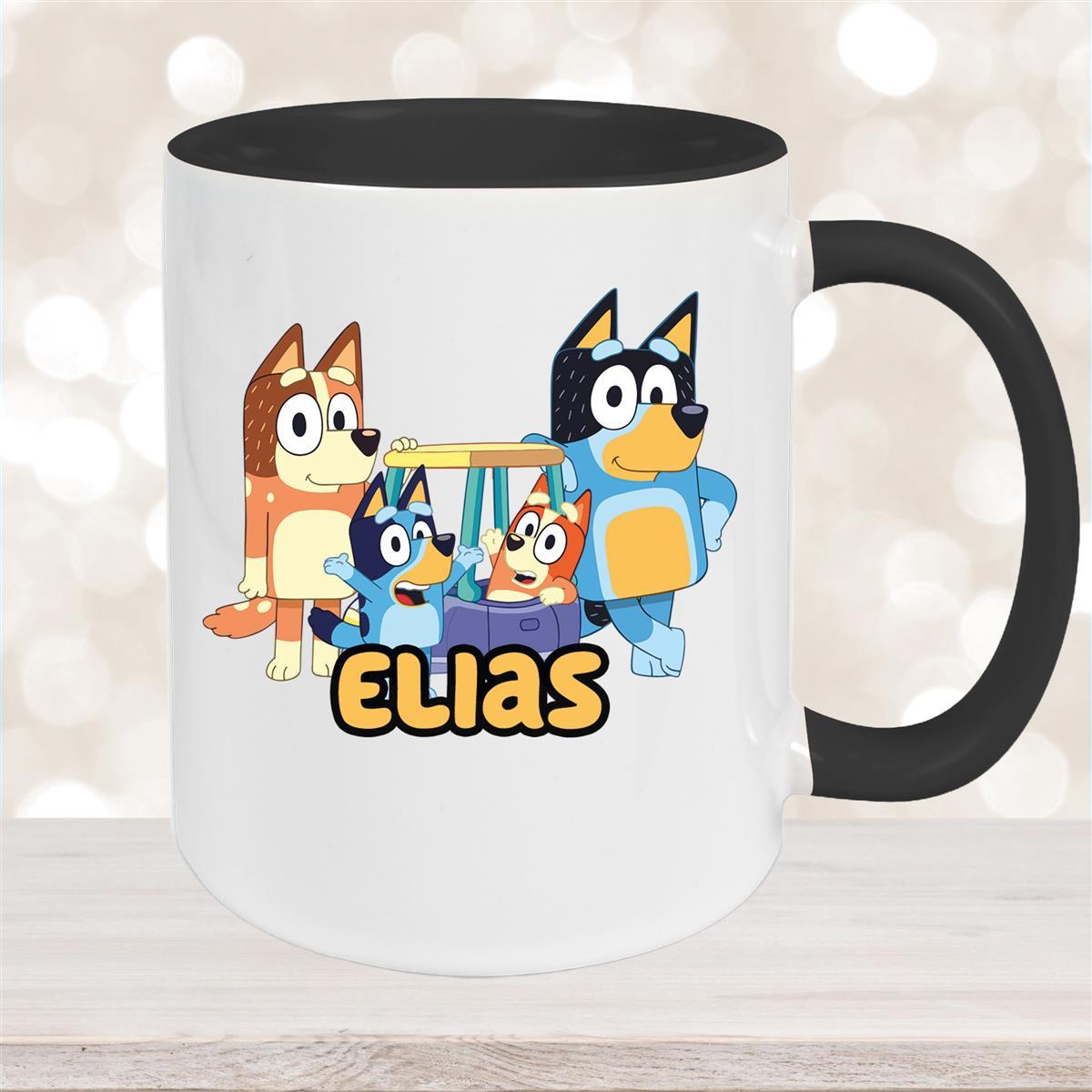 Tasse Bluey #2 Wunschname Keramik Kinderbecher personalisiert Schwarz