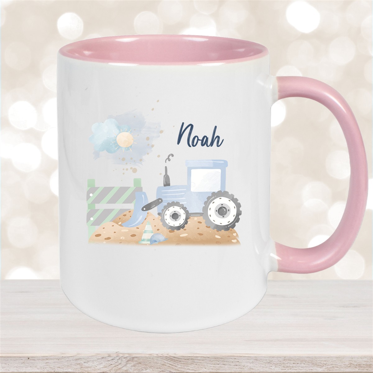 Tasse Wunschname Baustelle Traktor #1 Keramik Kinderbecher Altrosa