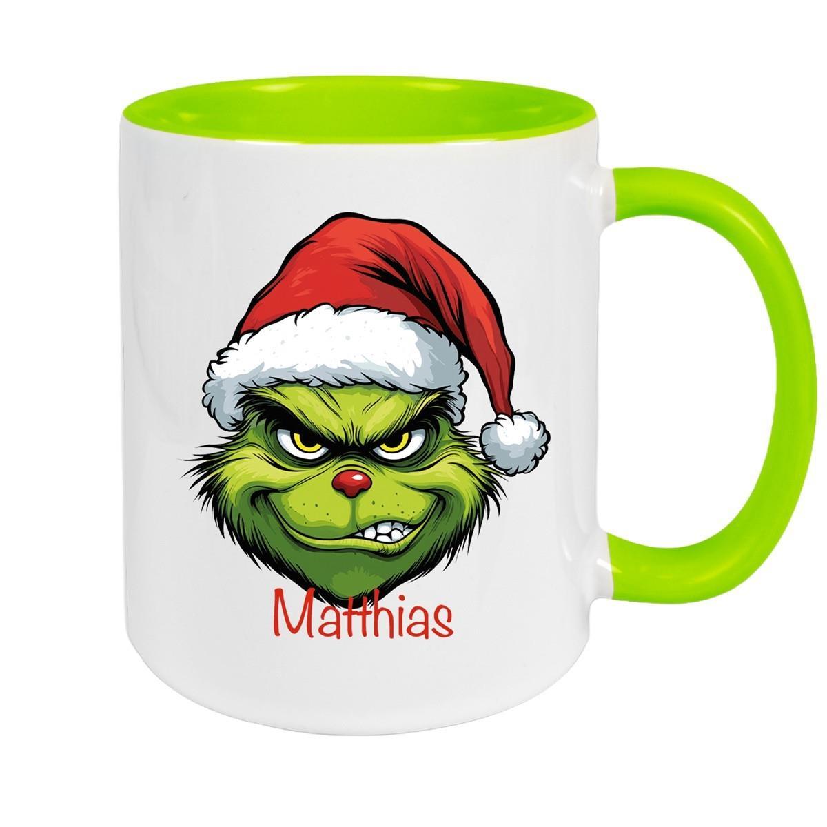 Tasse Wunschname Weihnachten Grinch 9 Keramik Kinderbecher versch. Farben
