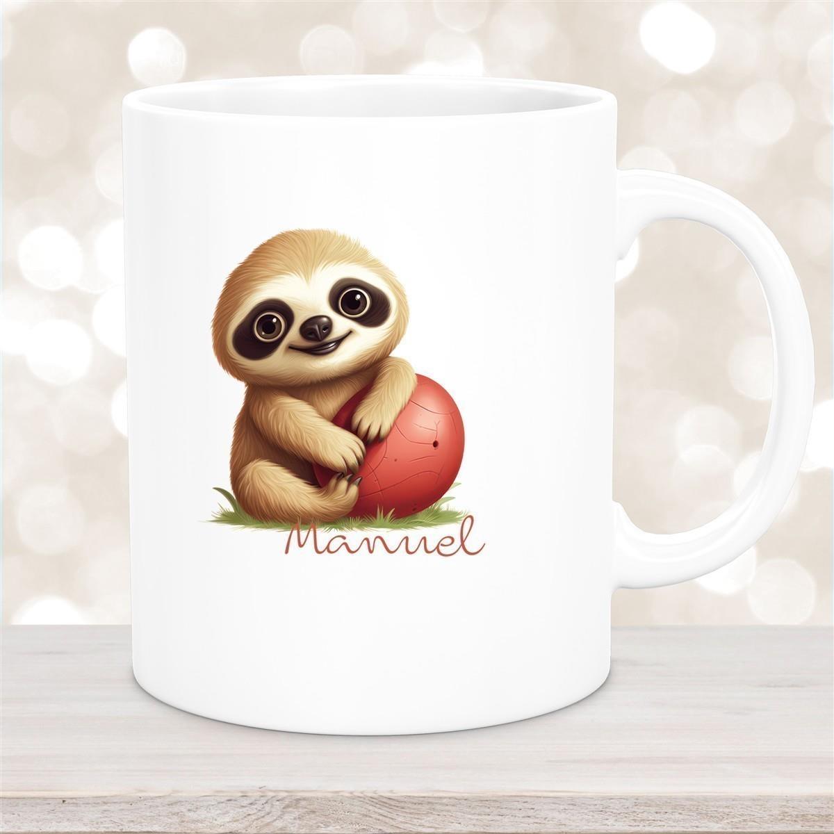 Tasse Wunschname Faultier-Ball Keramik Kinderbecher Personalisiert versch. Farben