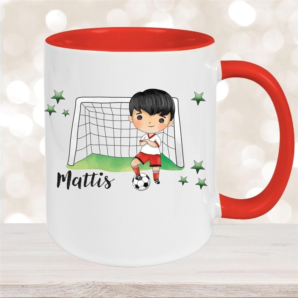 Tasse Fußball 2 Wunschname Keramik Kinderbecher personalisiert versch. Farben