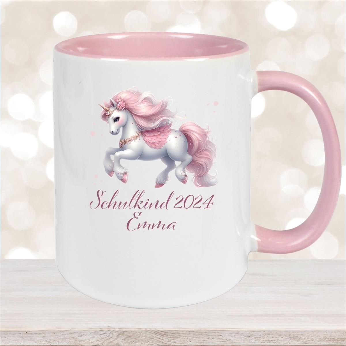 Tasse Schulkind 03 Wunschname Einhorn Keramik Kinderbecher Personalisiert versch. Farben