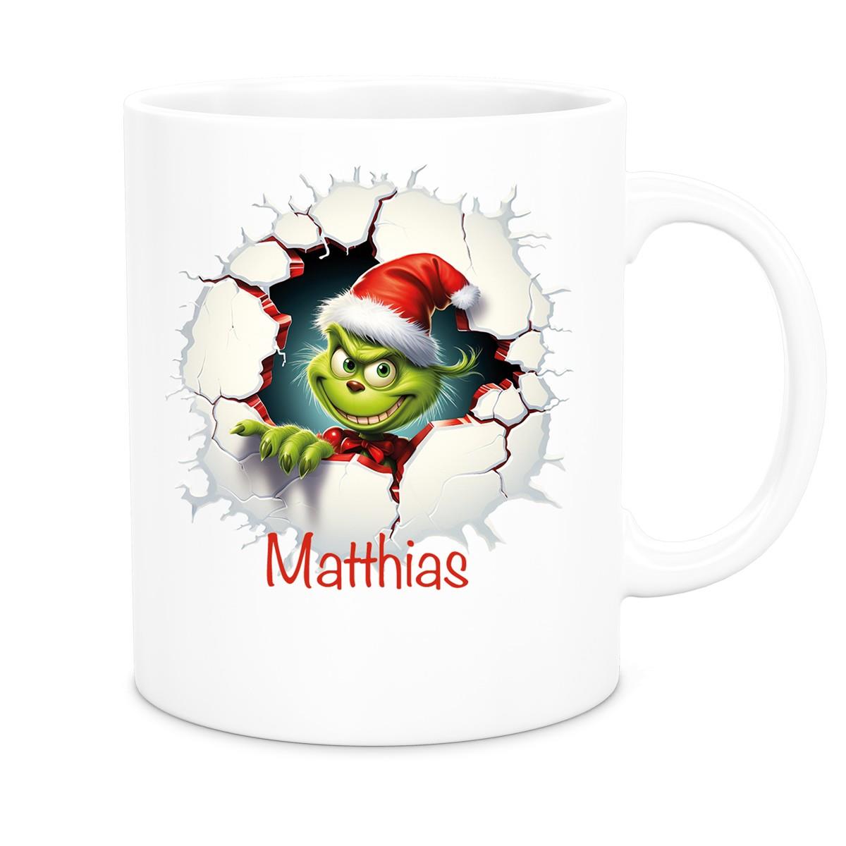 Tasse Wunschname Weihnachten Grinch 8 Keramik Kinderbecher versch. Farben