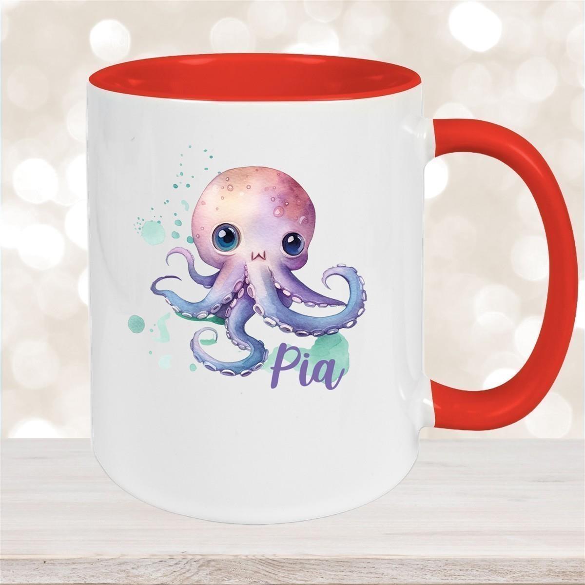 Tasse Wunschname Meerestiere-Oktopus 1 Keramik Kinderbecher versch. Farben
