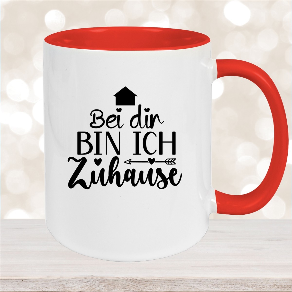 Tasse Liebe -  Spruch "Bei dir bin ich zu Hause" Valentinstag Wunschnamen Keramik personalisiert versch. Farben Rot