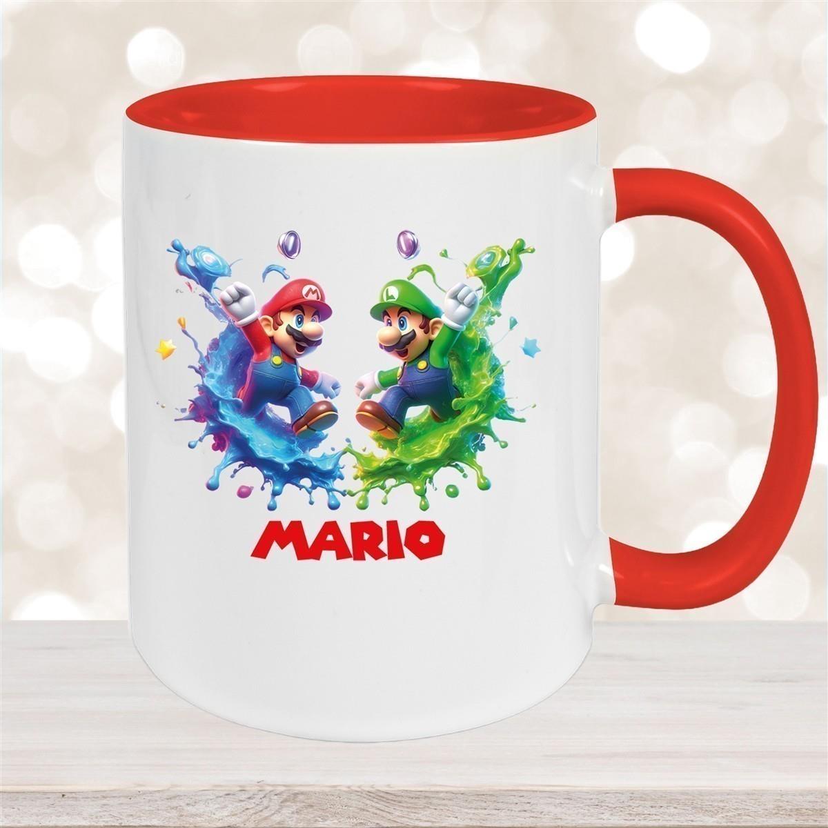 Tasse Wunschname Super-Mario 7 Keramik Kinderbecher personalisiert versch. Farben