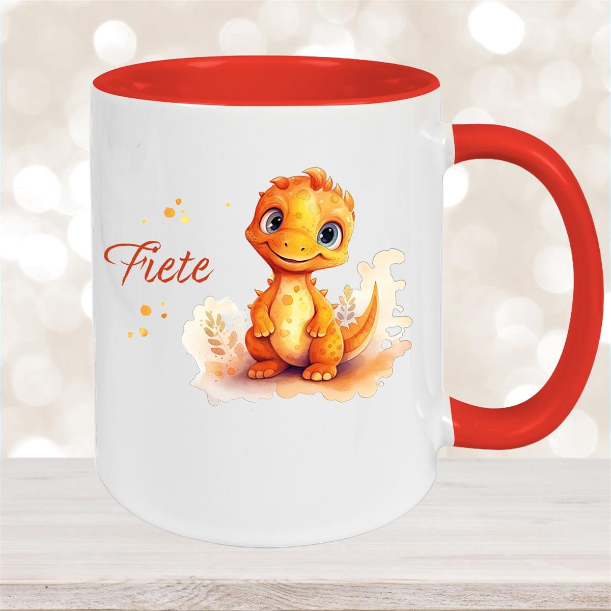Tasse Dino #10 Wunschname Keramik Kinderbecher Personalisiert Rot