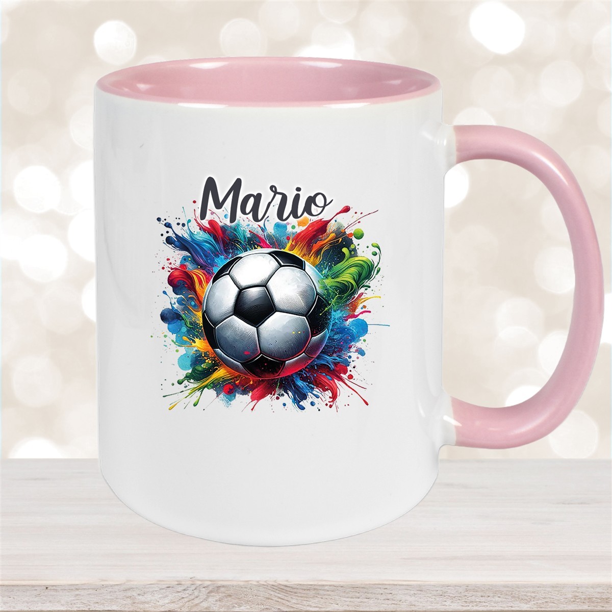 Tasse Wunschname Fußball #12 Personalisiert Keramik Kinderbecher Altrosa
