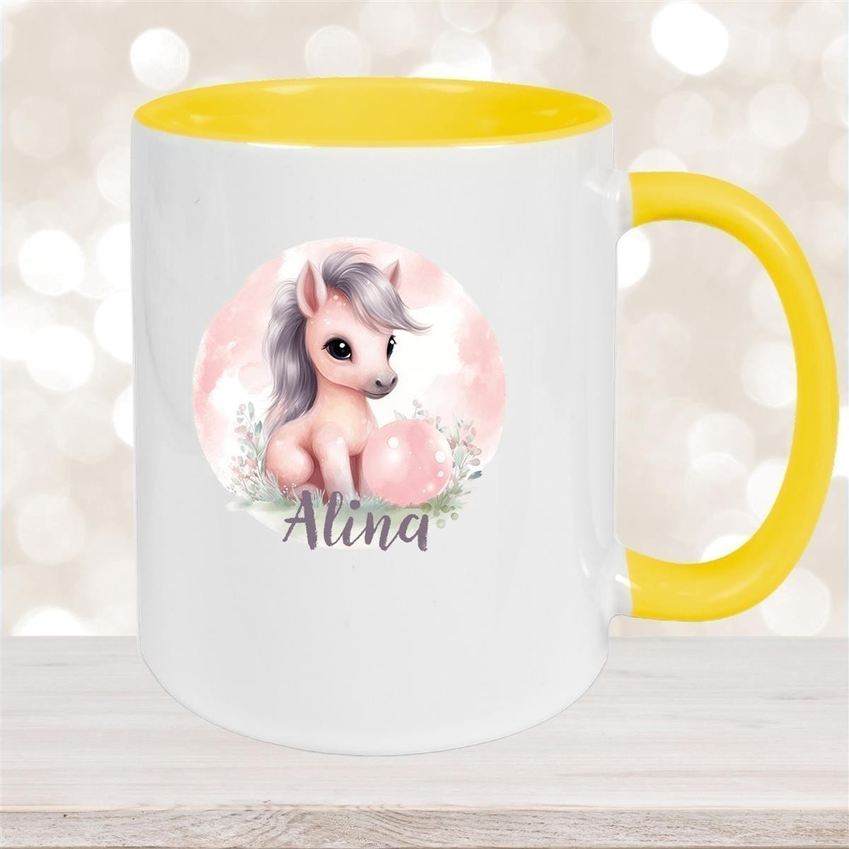 Tasse Pferd #7 Wunschname Keramik Kinderbecher personalisiert versch. Farben