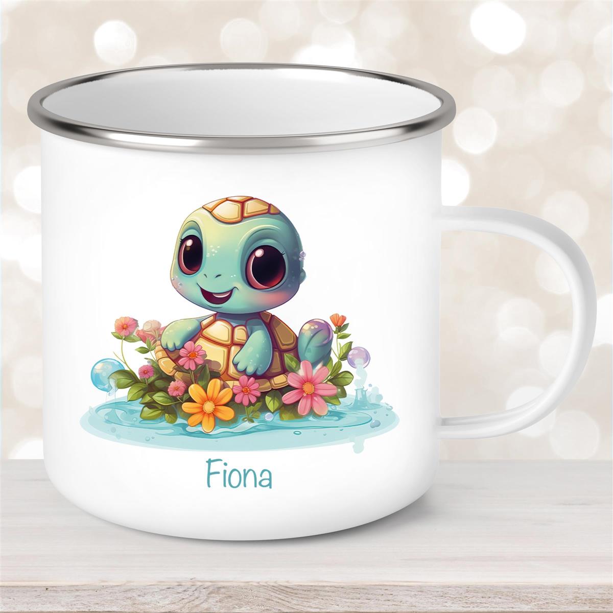 Tasse Wunschname Schildkröte #2 Emaille Kinderbecher personalisiert