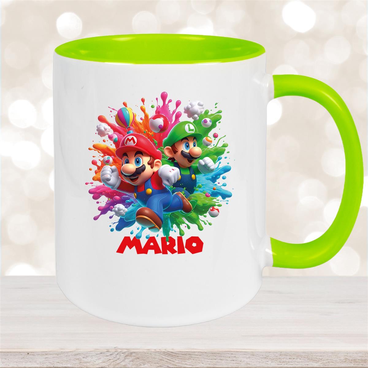 Tasse Wunschname Super-Mario #1 Keramik Kinderbecher personalisiert Grün